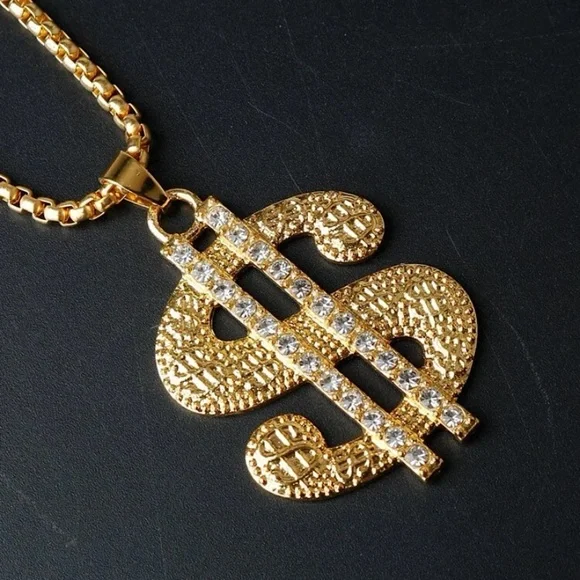 Gold Plated Dollar Symbol Charm Necklace - Picture 4 of 5